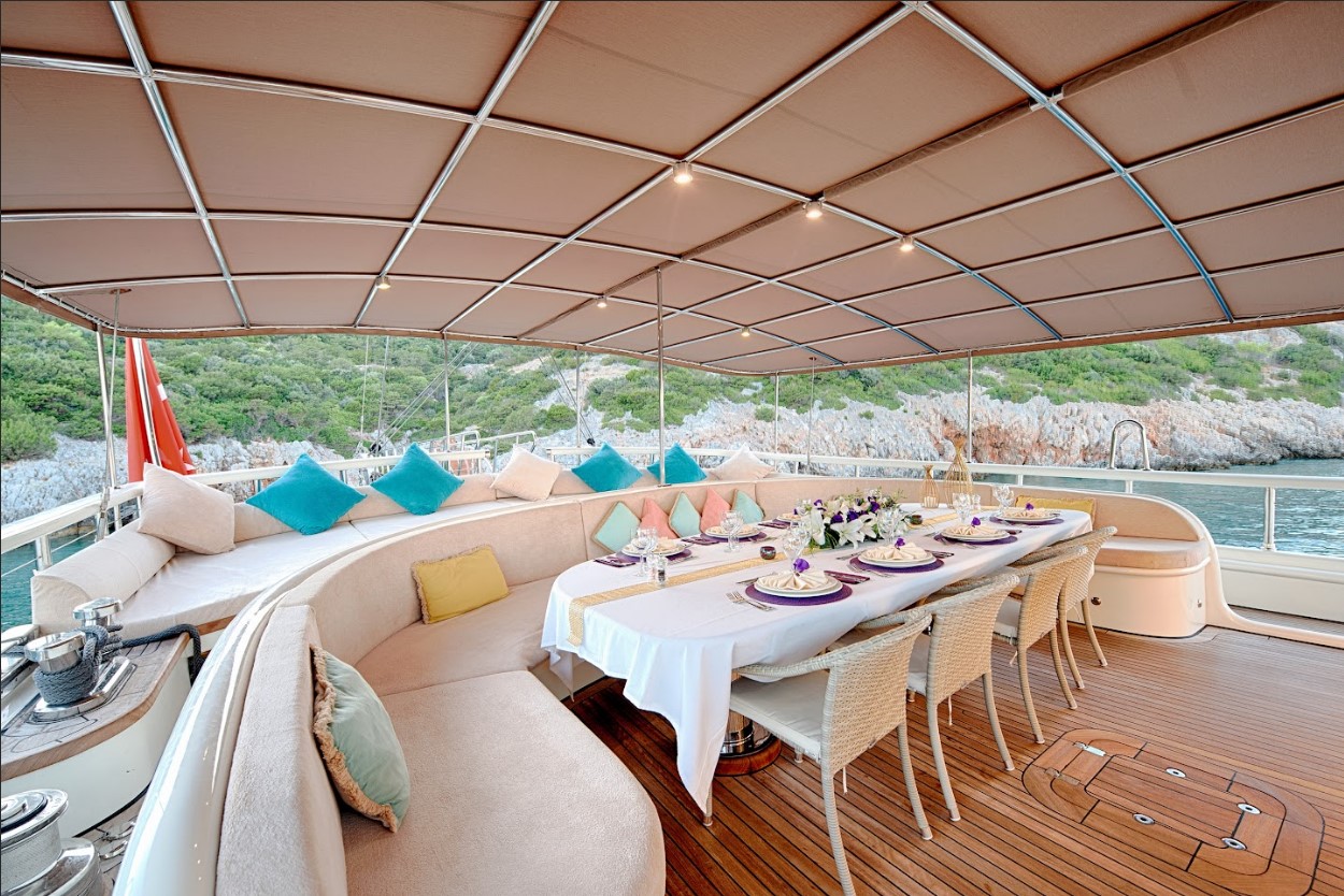 Goleta de alquiler QUEEN OF SALMAKIS 18 pax salon exterior