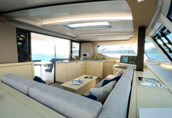 40 Quatour catamaran charter, saloon