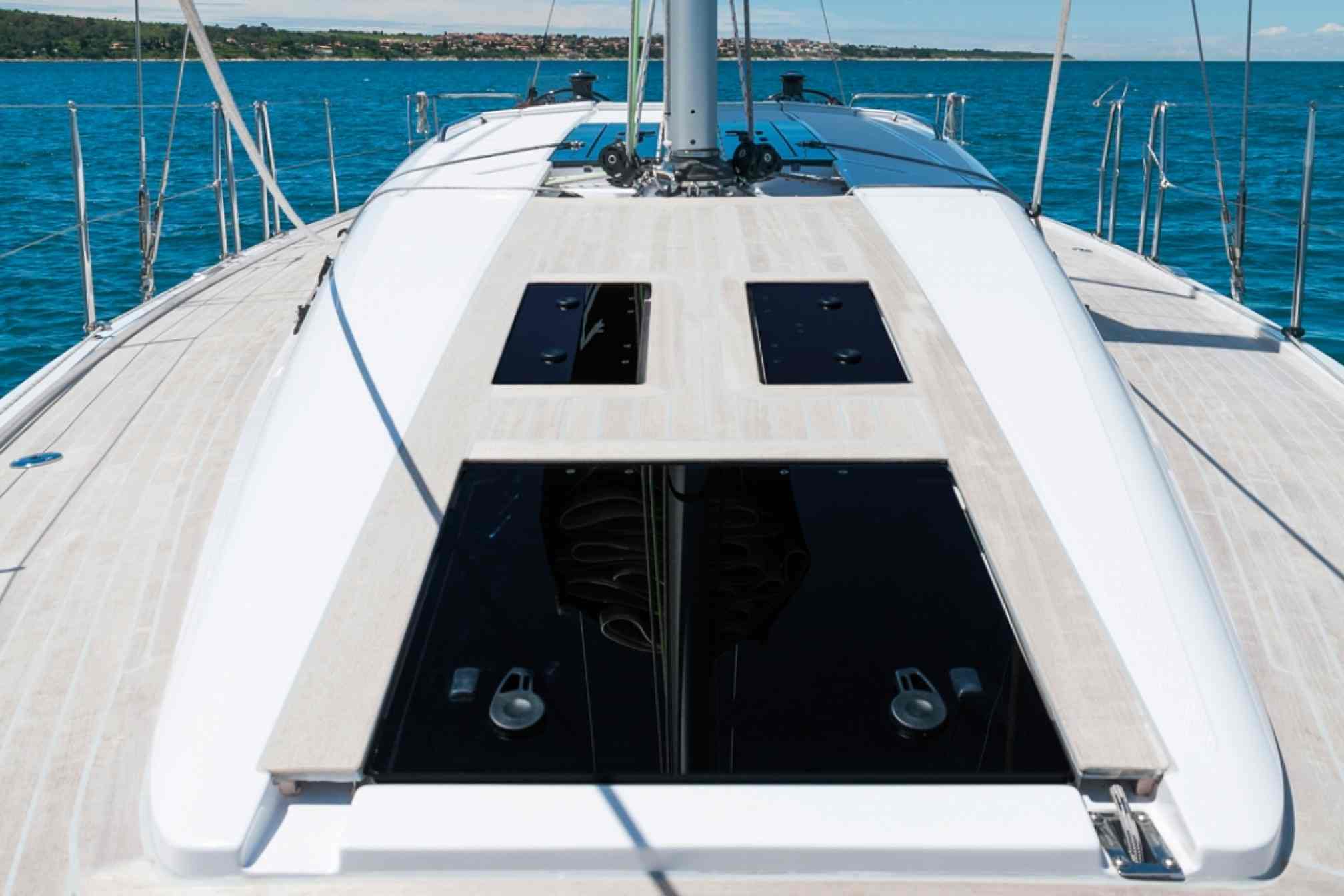 Elan E5 sailboat charter, deck