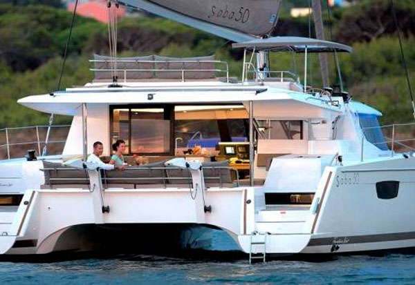 Saba 50 catamaran charter mooring