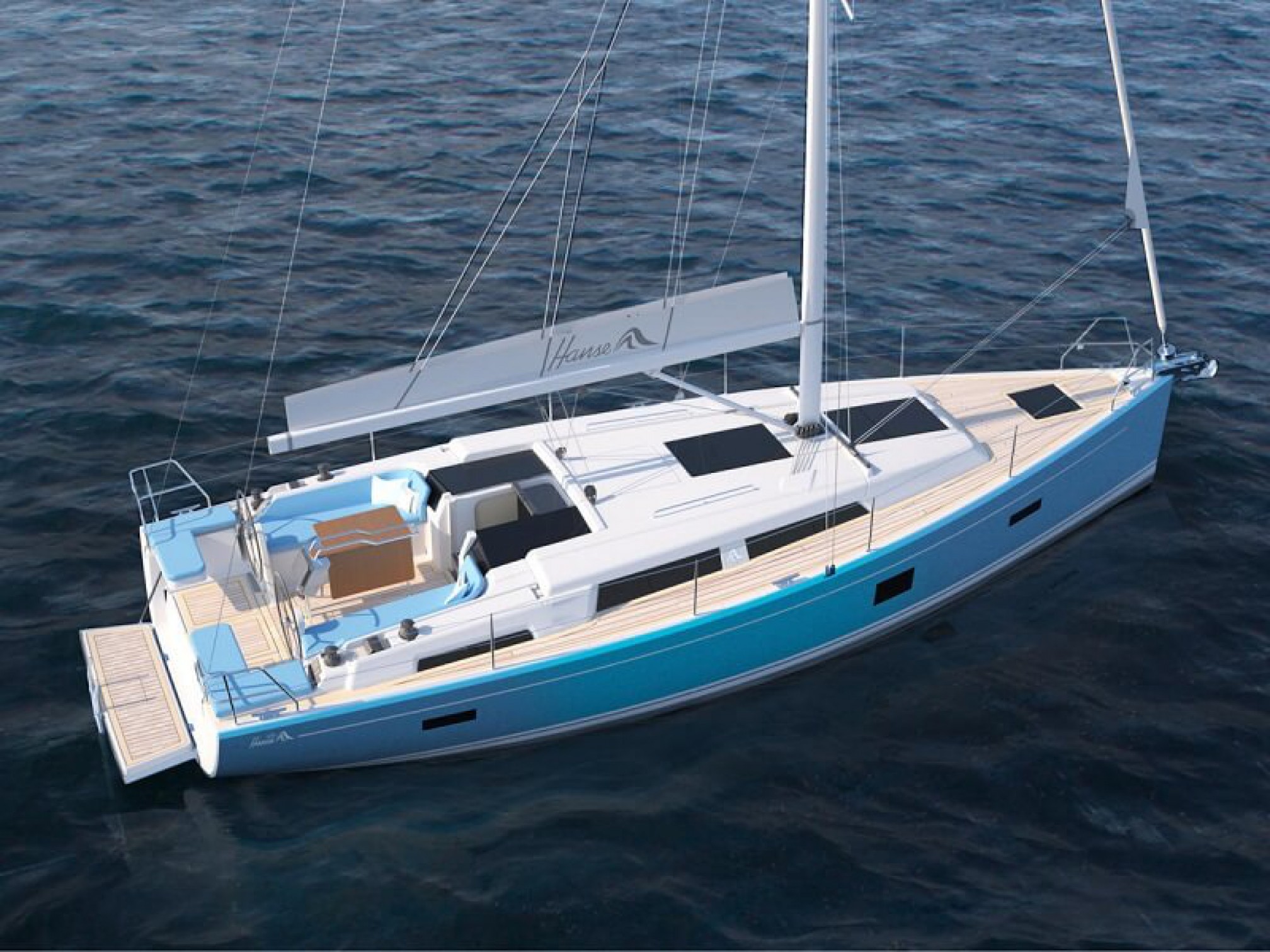 Velero de alquiler Hanse 388 (3 cab) fondeado