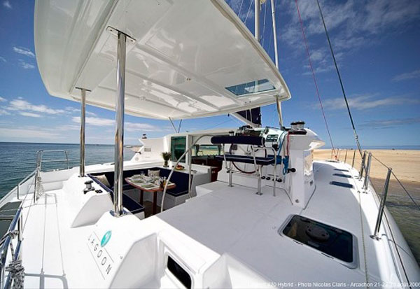 Lagoon 420 catamaran charter cockpit