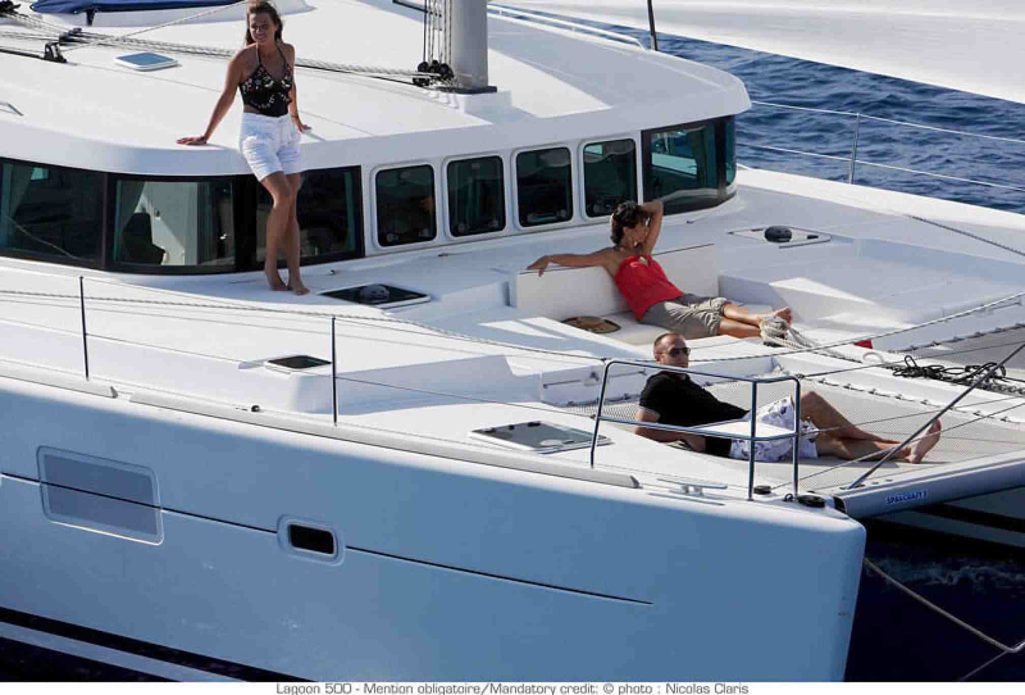 Lagoon 500 catamaran charter deck